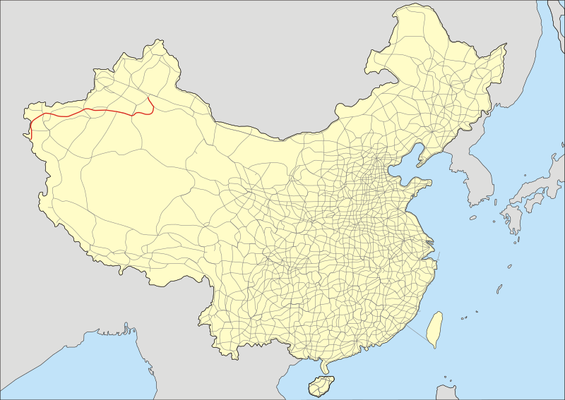 National Highway 314 (G314) being highlighted on a map of China